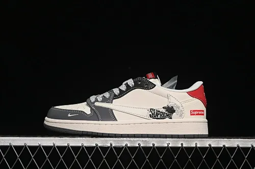 All categories Air Jordan Jordan series basketball shoes Air Jordan 1 Low high-end customized low-top sneakers Travis Scott x Fragment Design x Air Jordan 1 Low OG SP AJ1 Joe 1 Supreme joint beige black red tail low-top cultural casual sneakers QW5088-201